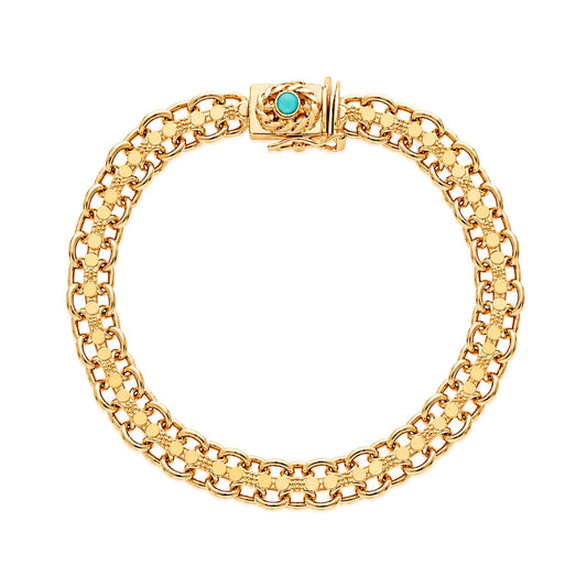 Pulseira Baronesa em Ouro 19kl com Caramujos e Pedra Azul Turquesa (19cm) - Loja do Ouro