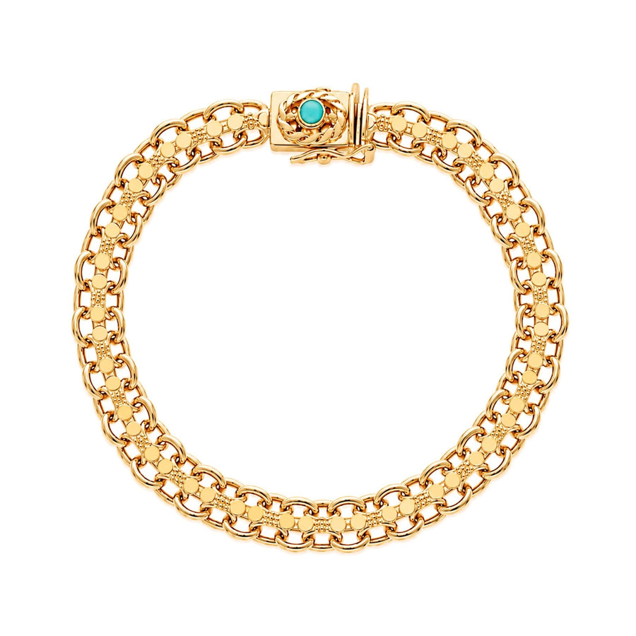 Pulseira Baronesa em Ouro 19kl com Caramujos e Pedra Azul Turquesa (19cm) - Loja do Ouro