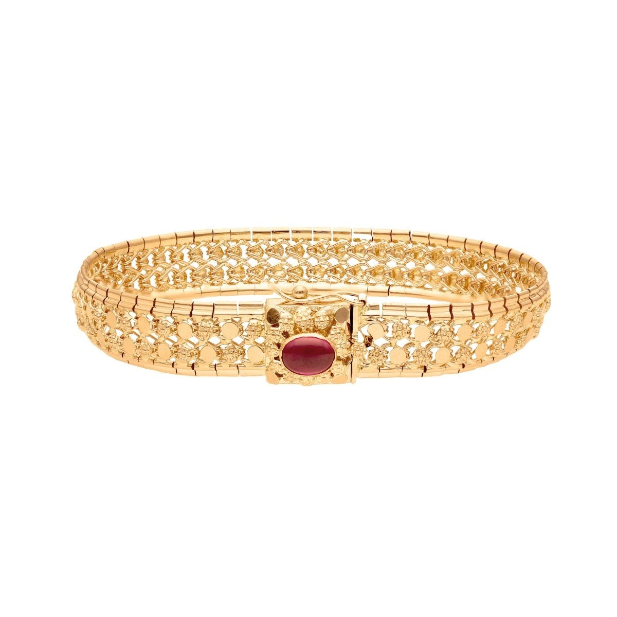 Pulsera de Baronesa en oro de 19 kl con caracoles y rubí (19cm) - Gold Store Premium