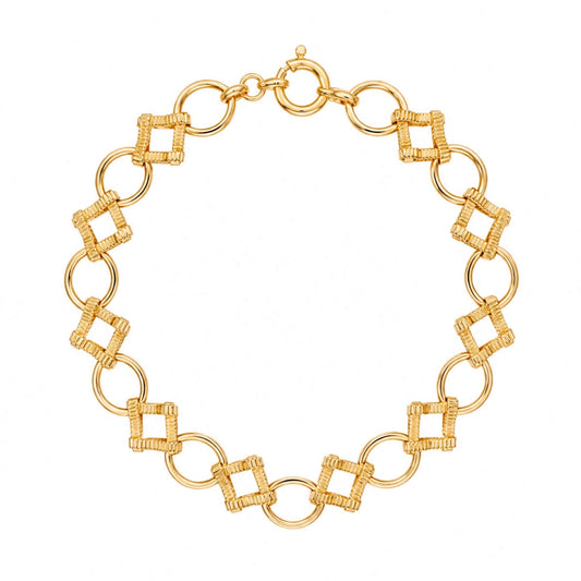 Pulseira Baronesa em Ouro 19kl com Elos Lapidados e Elos Ovais (20.5cm) - Loja do Ouro