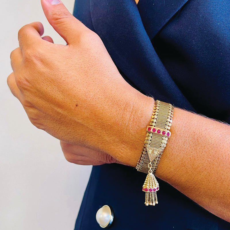 Pulseira Bracelete em Ouro 19kl com Pedras Rosa - Loja do Ouro