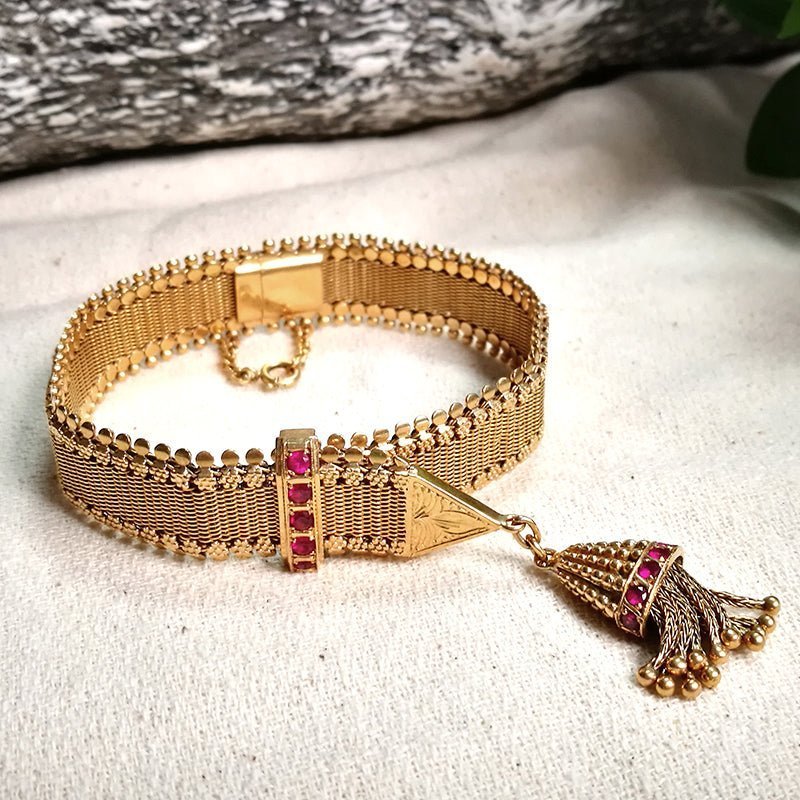 Pulsera de oro de 19 kl con piedras rosas - Gold Store Premium