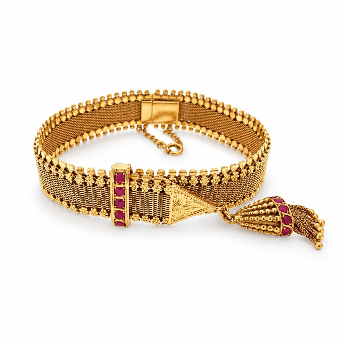 Pulseira bracelete larga em ouro de 19kl com pedras rosa cravejadas