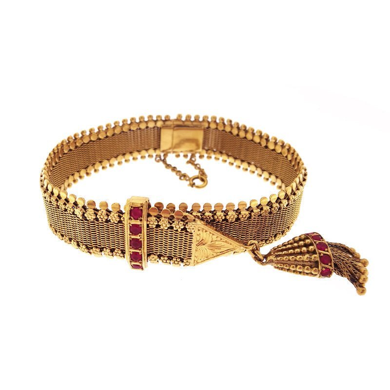 Pulseira Bracelete em Ouro com Pedras Rosa - Loja do Ouro