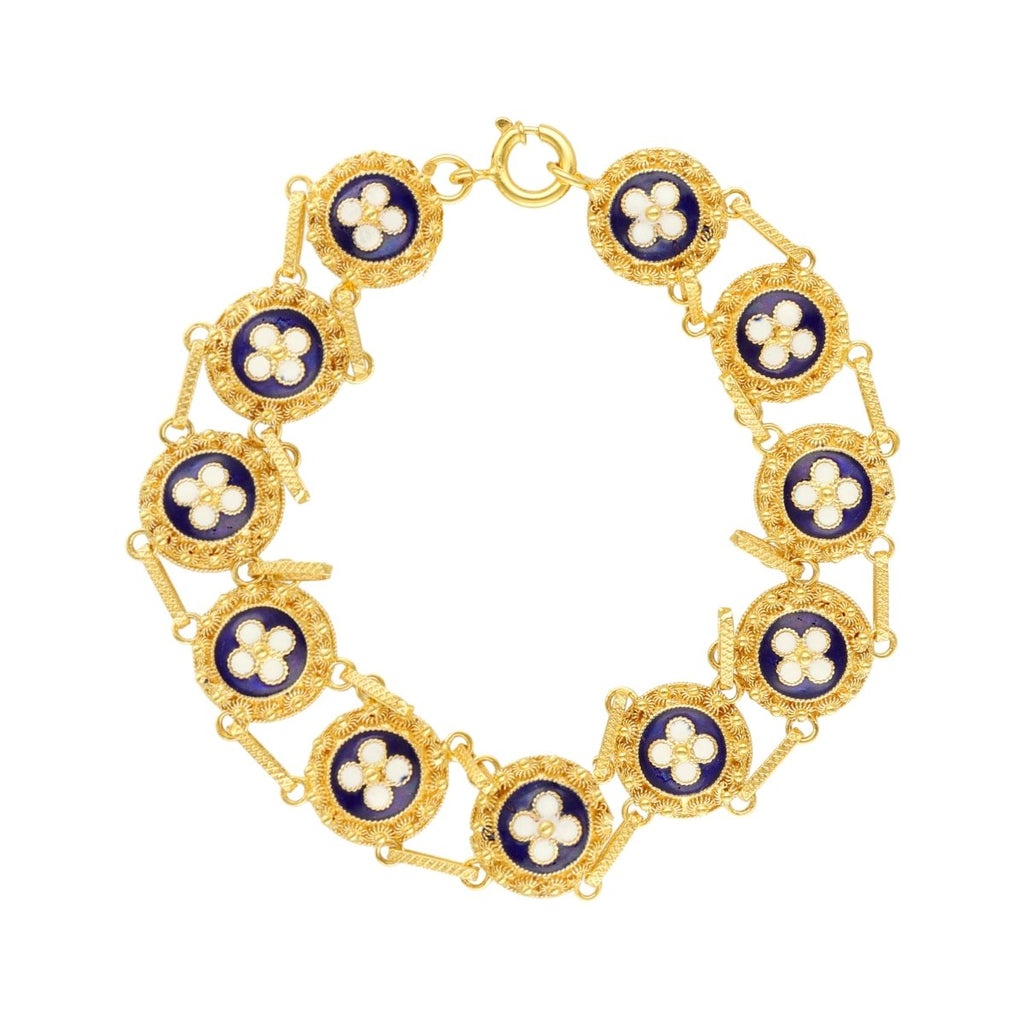 Pulseira Caramujos em Ouro 19kl com Motivos Florais em Esmalte (19cm) - Loja do Ouro