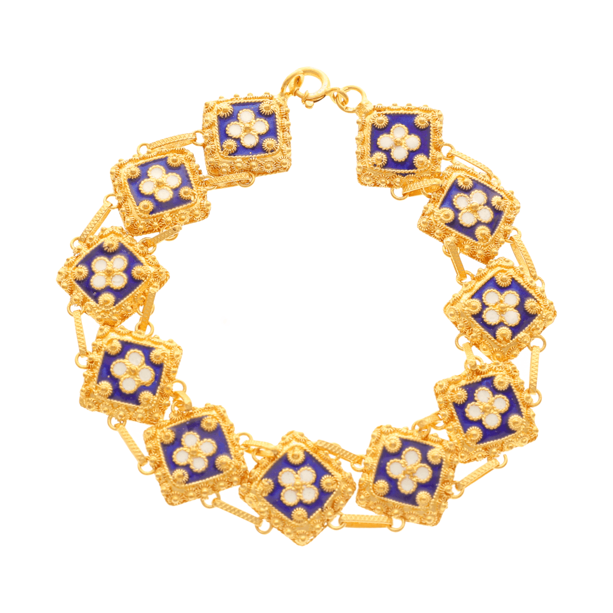Pulsera caracol en oro 19kl con motivos florales en esmalte (19cm) - Gold Store Premium