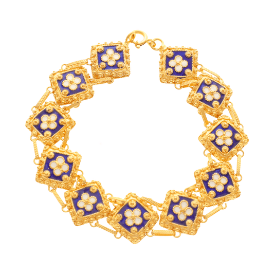 Pulseira Caramujos em Ouro 19kl com Motivos Florais em Esmalte (19cm) - Loja do Ouro