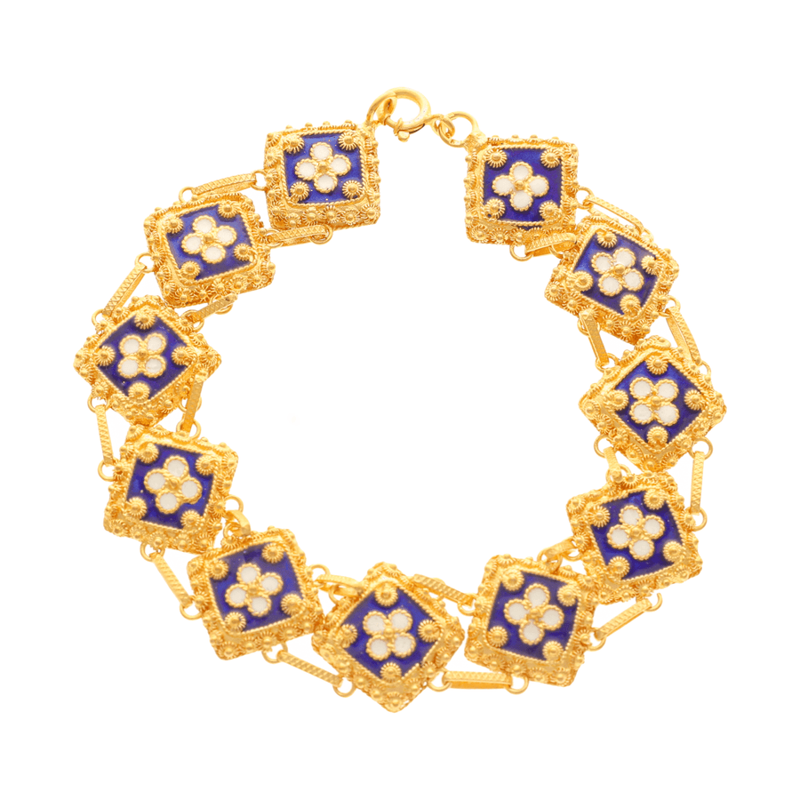 Pulsera caracol en oro 19kl con motivos florales en esmalte (19cm) - Gold Store Premium