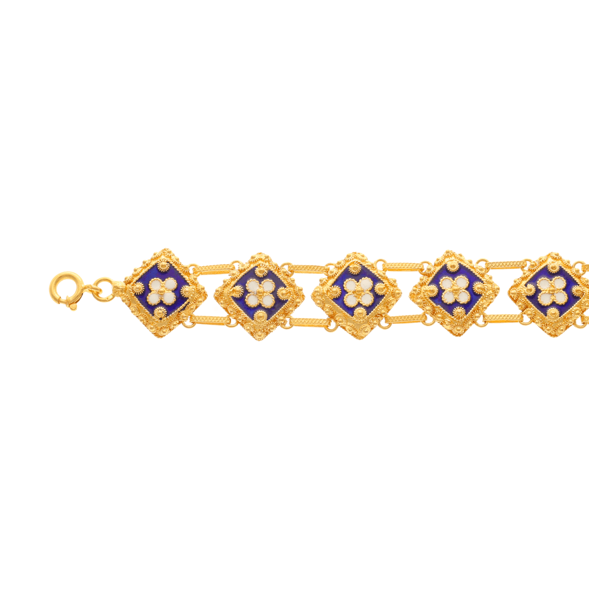 Pulsera caracol en oro 19kl con motivos florales en esmalte (19cm) - Gold Store Premium