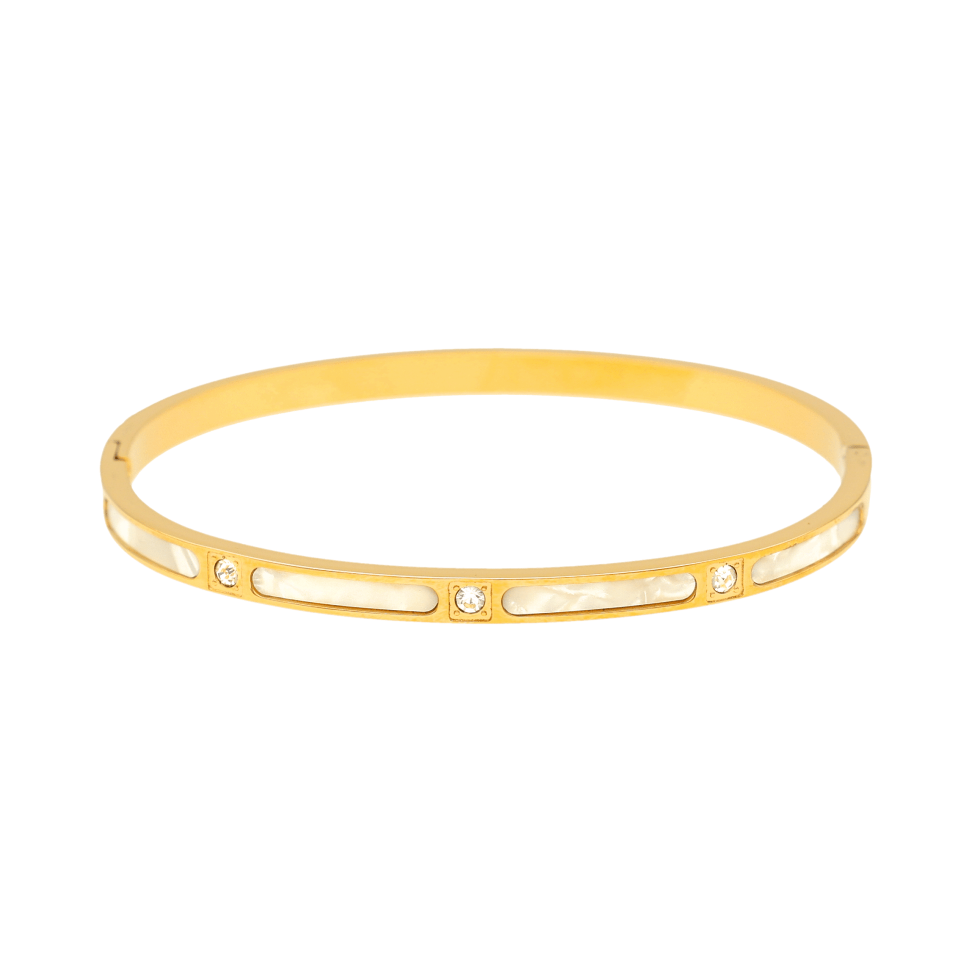 Pulseira Celeste em Aço Dourado com Brilhantes e Madrepérola - Loja do Ouro