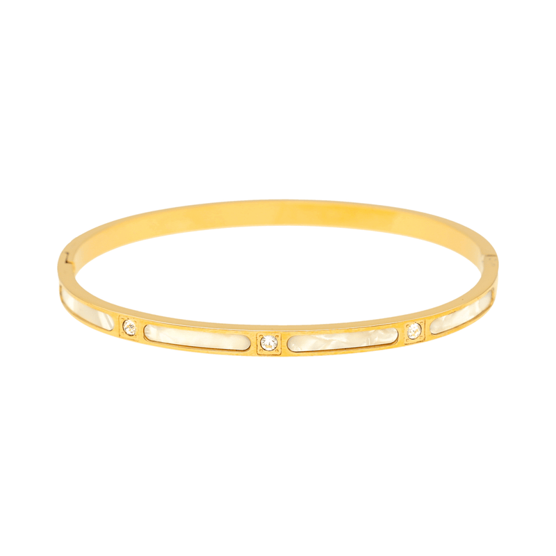 Pulseira Celeste em Aço Dourado com Brilhantes e Madrepérola - Loja do Ouro