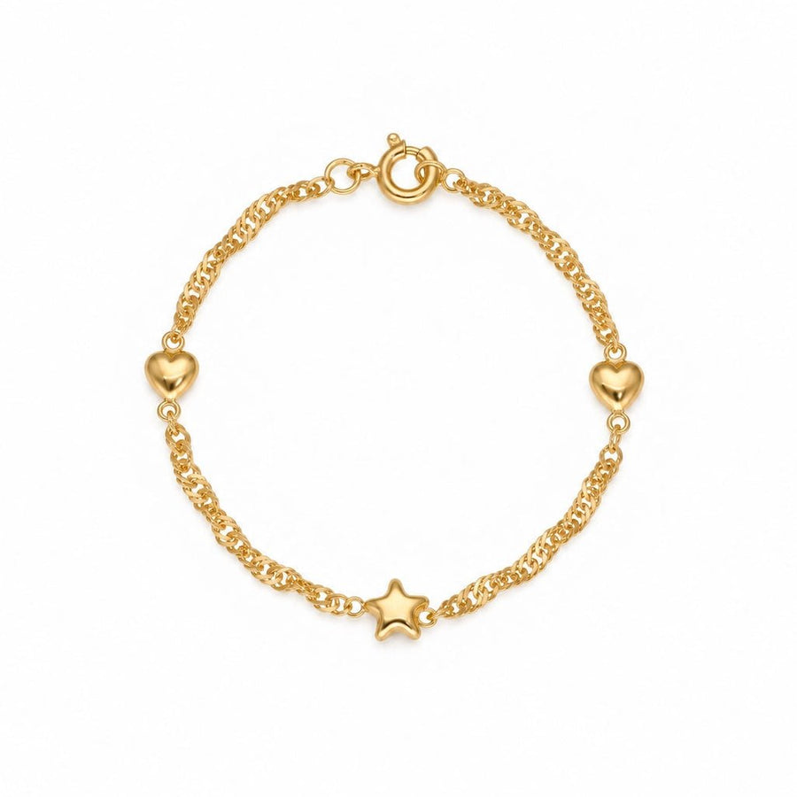 Pulseira com Corações e Estrela em Ouro 19kl (14,8 cm) - Loja do Ouro