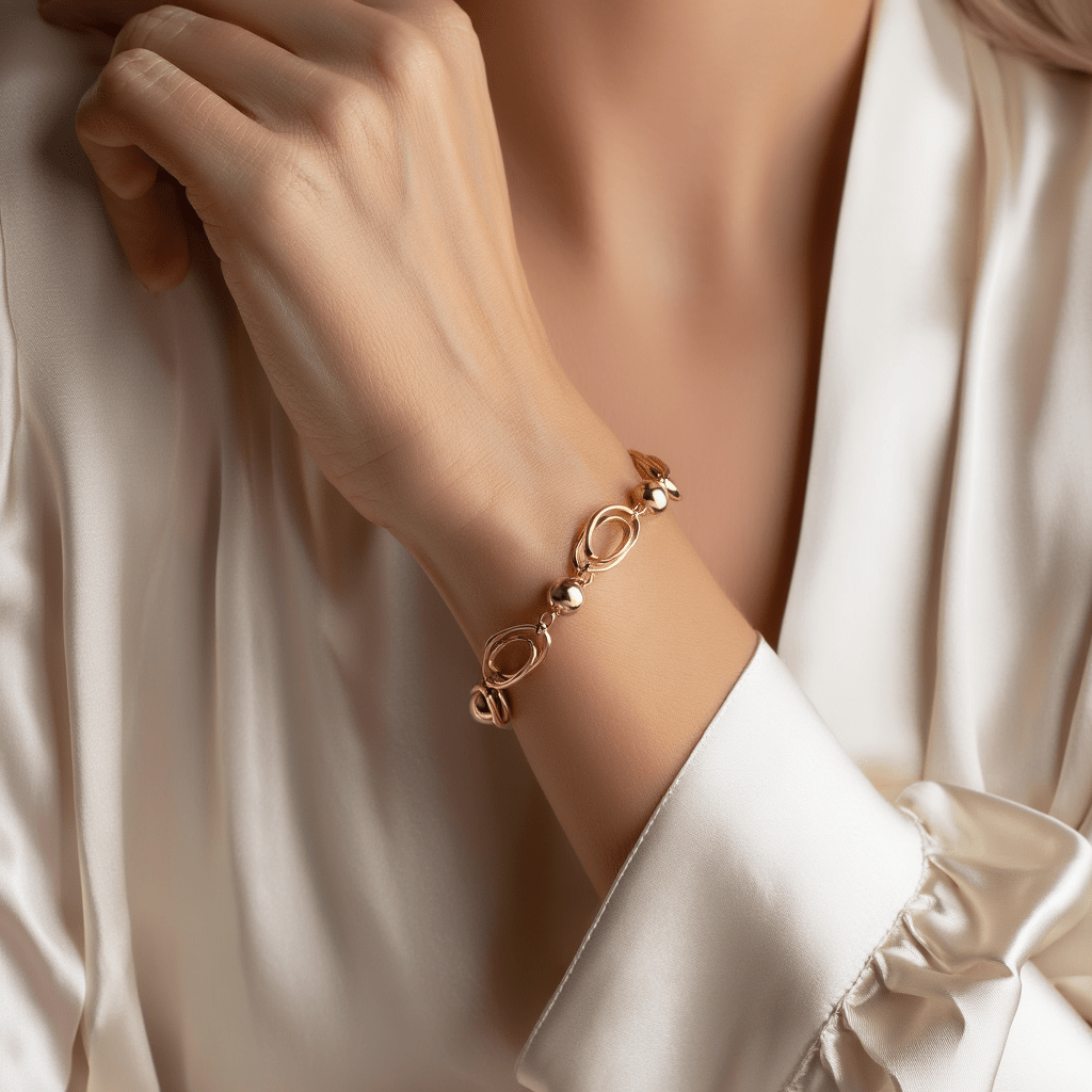 Pulseira com Elos e Esferas em Ouro 19kl (18.5cm) - Loja do Ouro