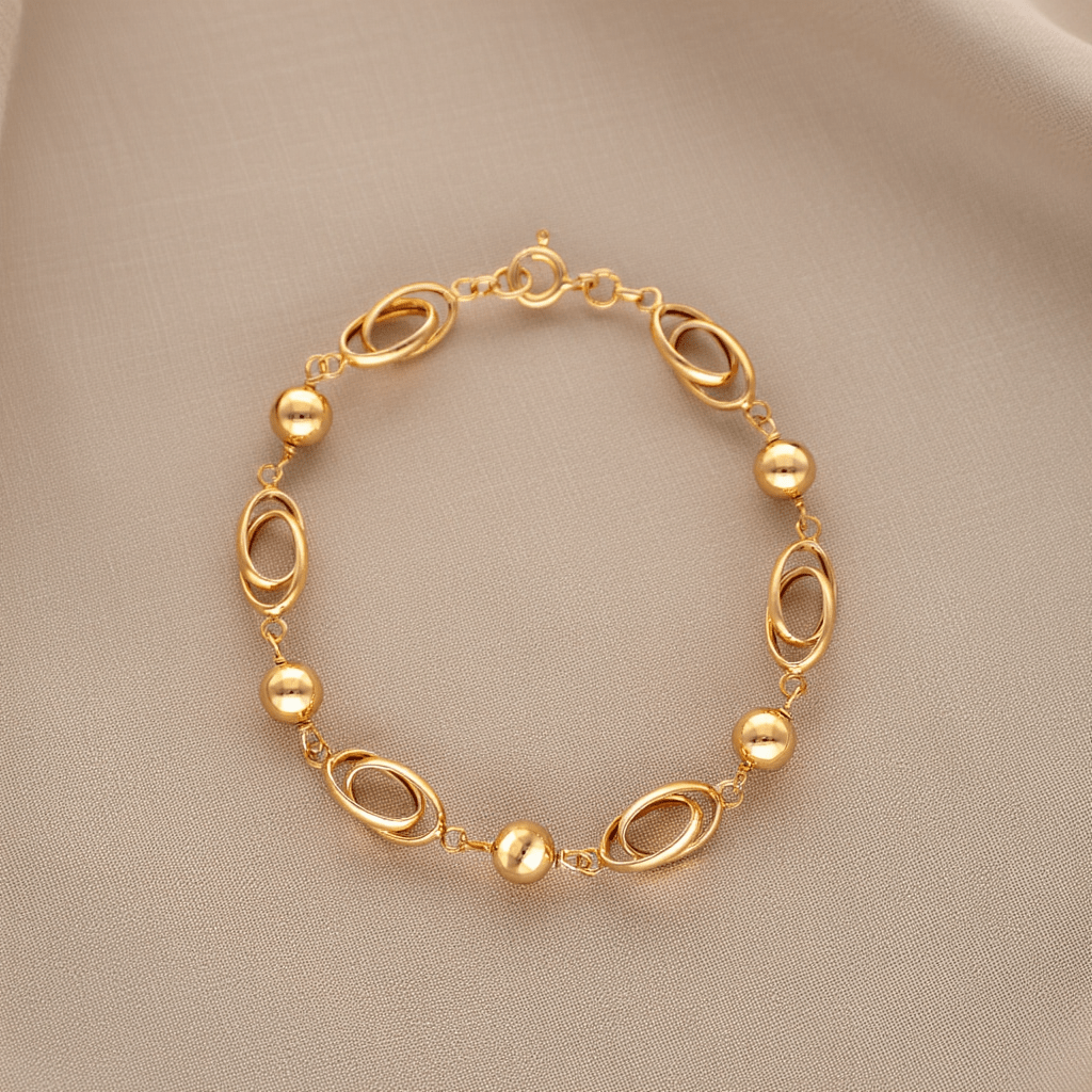 Pulseira com Elos e Esferas em Ouro 19kl (18.5cm) - Loja do Ouro