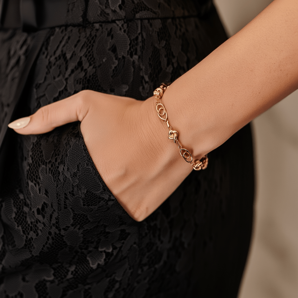 Pulsera con eslabones y nudos en oro de 19 kl (21cm) - Gold Store Premium