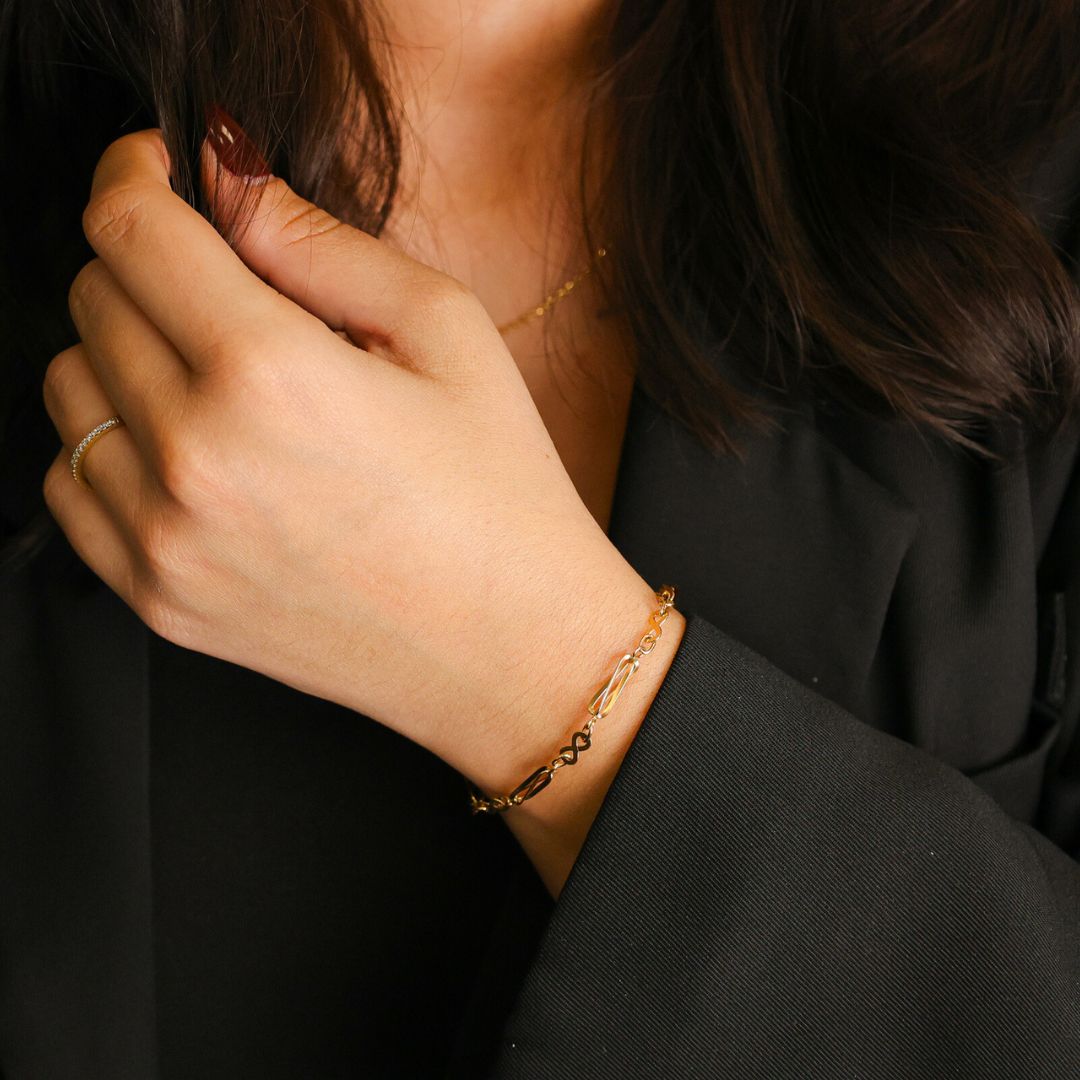 Pulseira com Rocas e Infinitos em Ouro 19kl (18cm) - Loja do Ouro