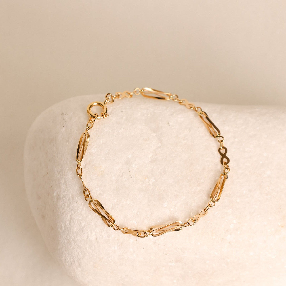 Pulseira com Rocas e Infinitos em Ouro 19kl (18cm) - Loja do Ouro