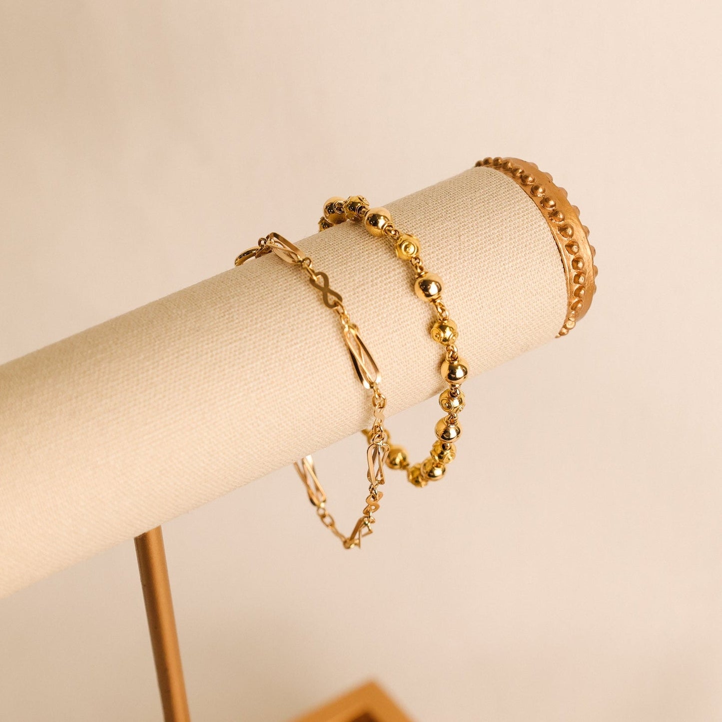 Pulseira Contas de Viana e Bolas Lisas em Ouro 19kl (17cm) - Loja do Ouro