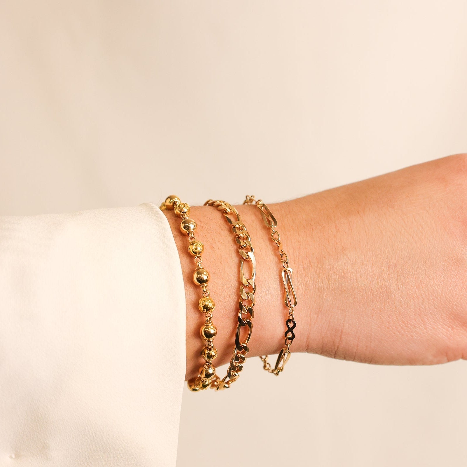 Pulseira Contas de Viana e Bolas Lisas em Ouro 19kl (17cm) - Loja do Ouro