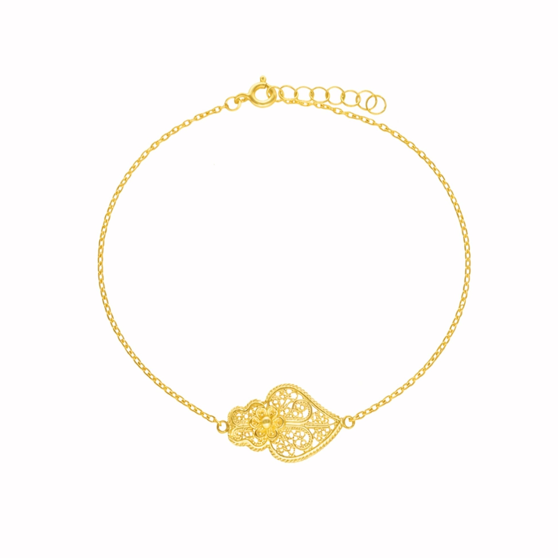 Pulseira Coração de Viana em Prata Dourada - Loja do Ouro