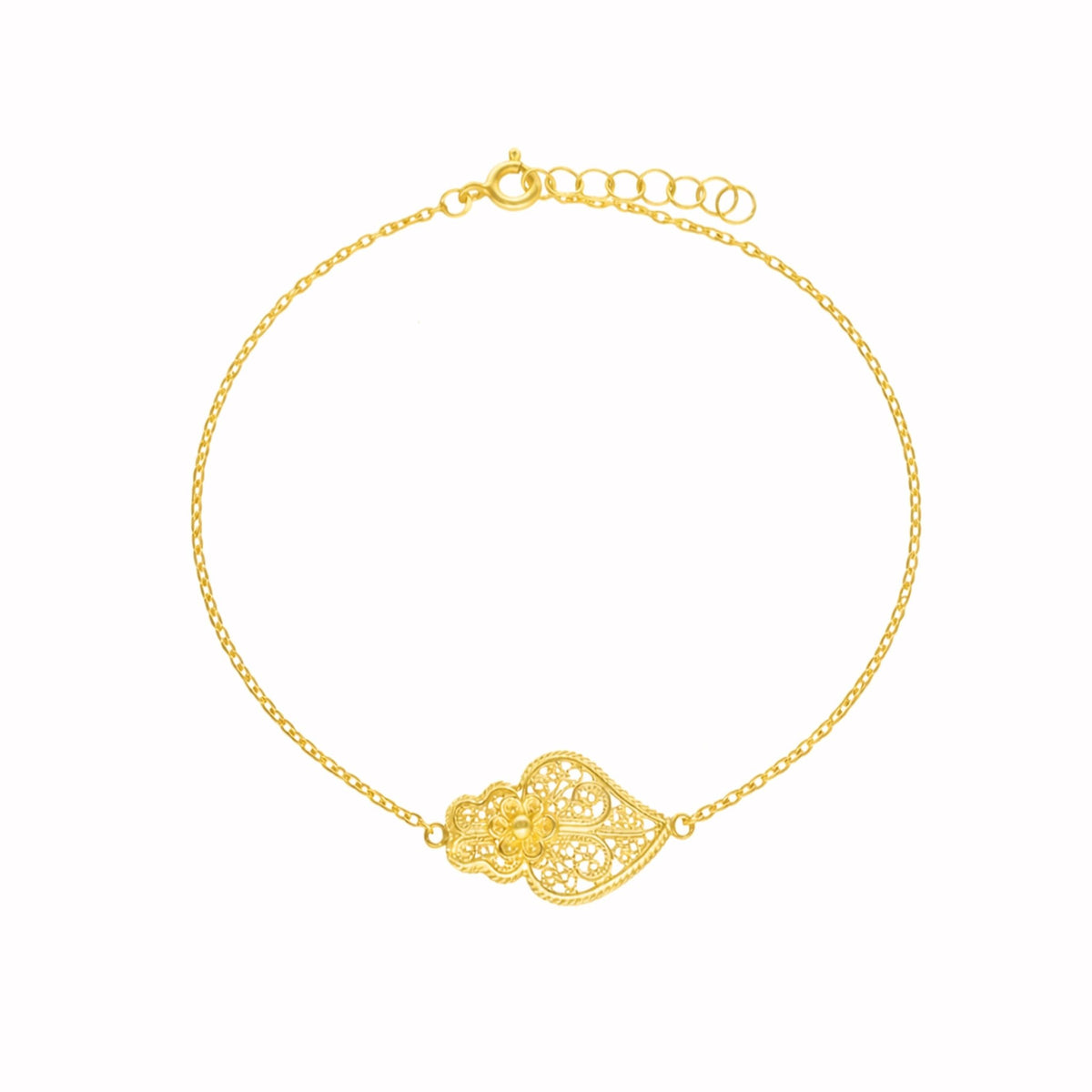 Pulseira Coração de Viana em Prata Dourada - Loja do Ouro