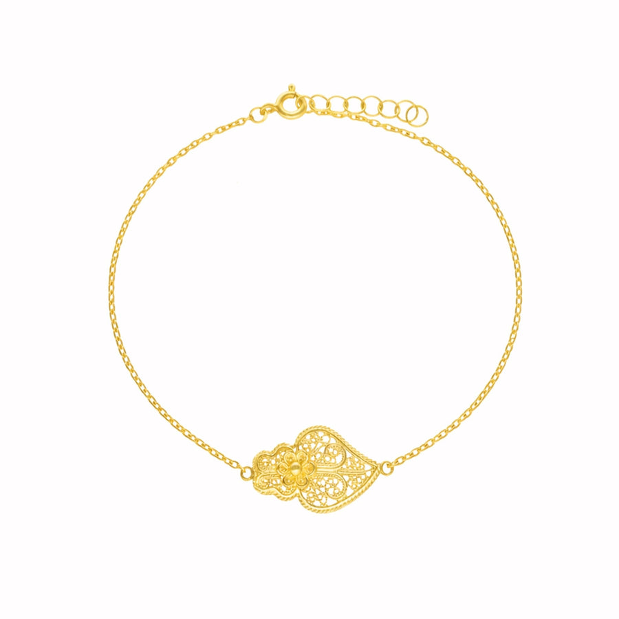 Pulseira Coração de Viana em Prata Dourada - Loja do Ouro