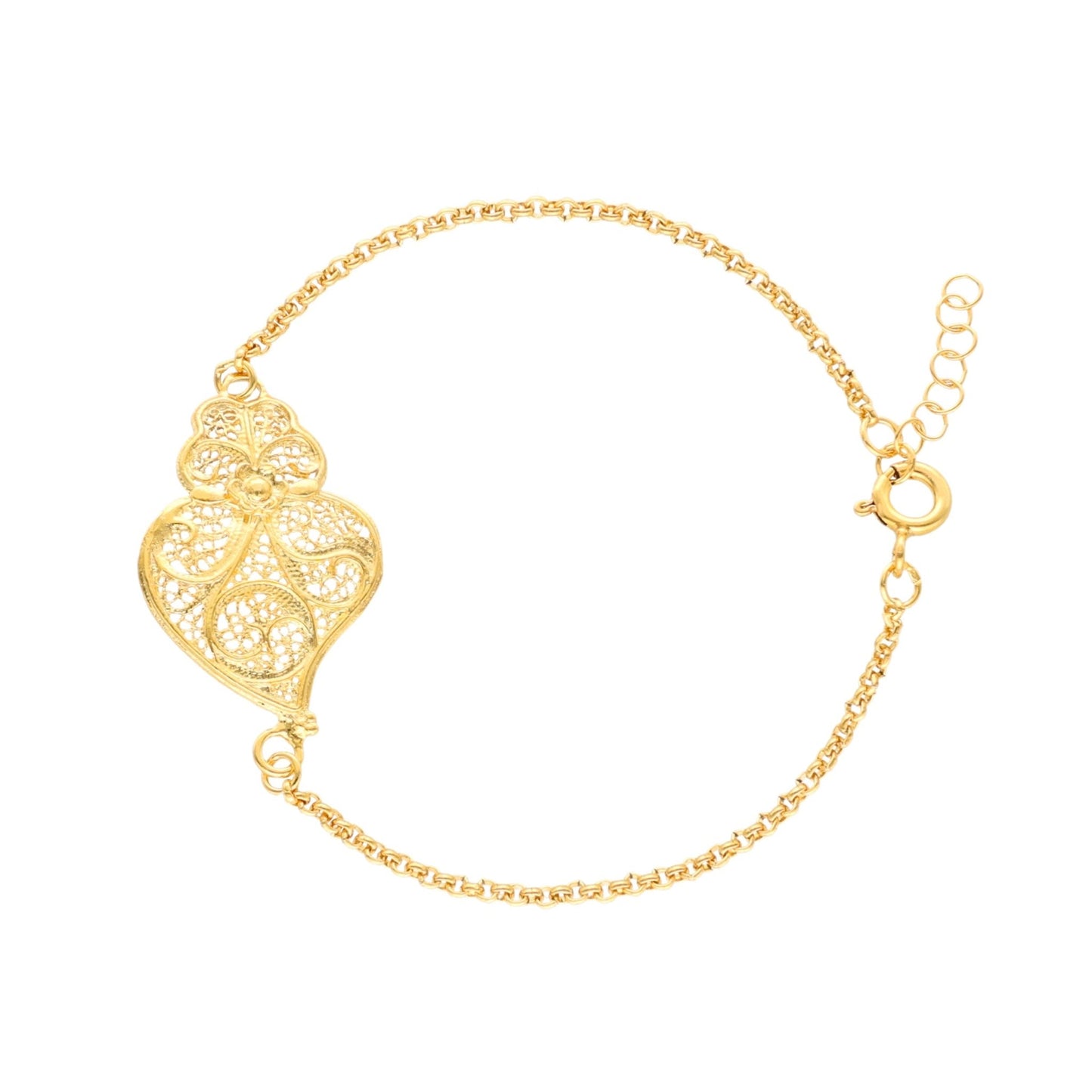 Pulseira Coração de Viana em Prata Dourada - Loja do Ouro