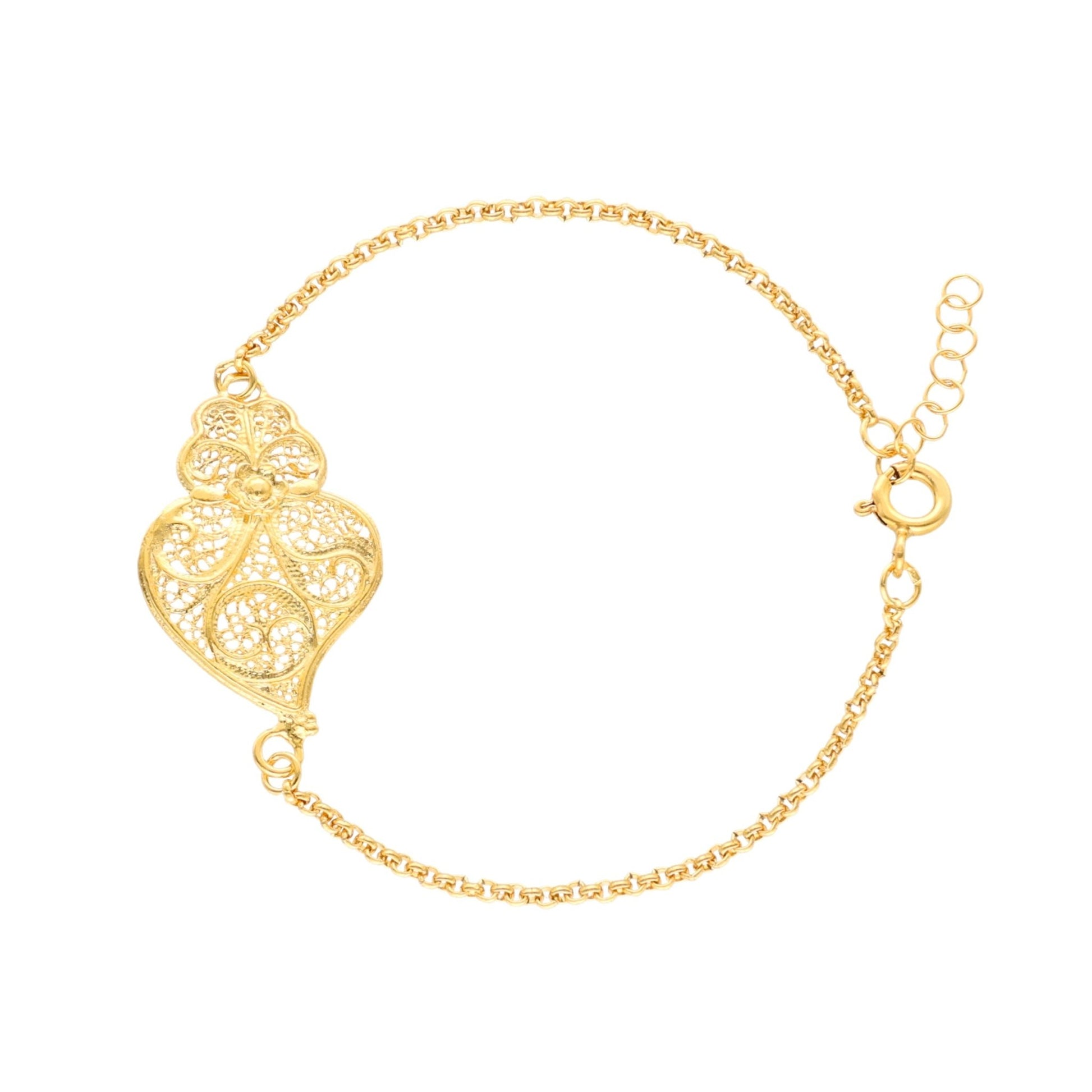 Pulseira Coração de Viana em Prata Dourada - Loja do Ouro