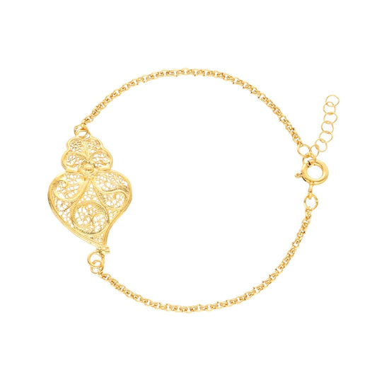 Pulseira Coração de Viana em Prata Dourada - Loja do Ouro