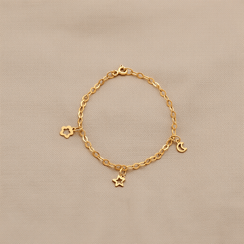 Pulseira Criança com Pendentes em Ouro 19kl (14cm) - Loja do Ouro