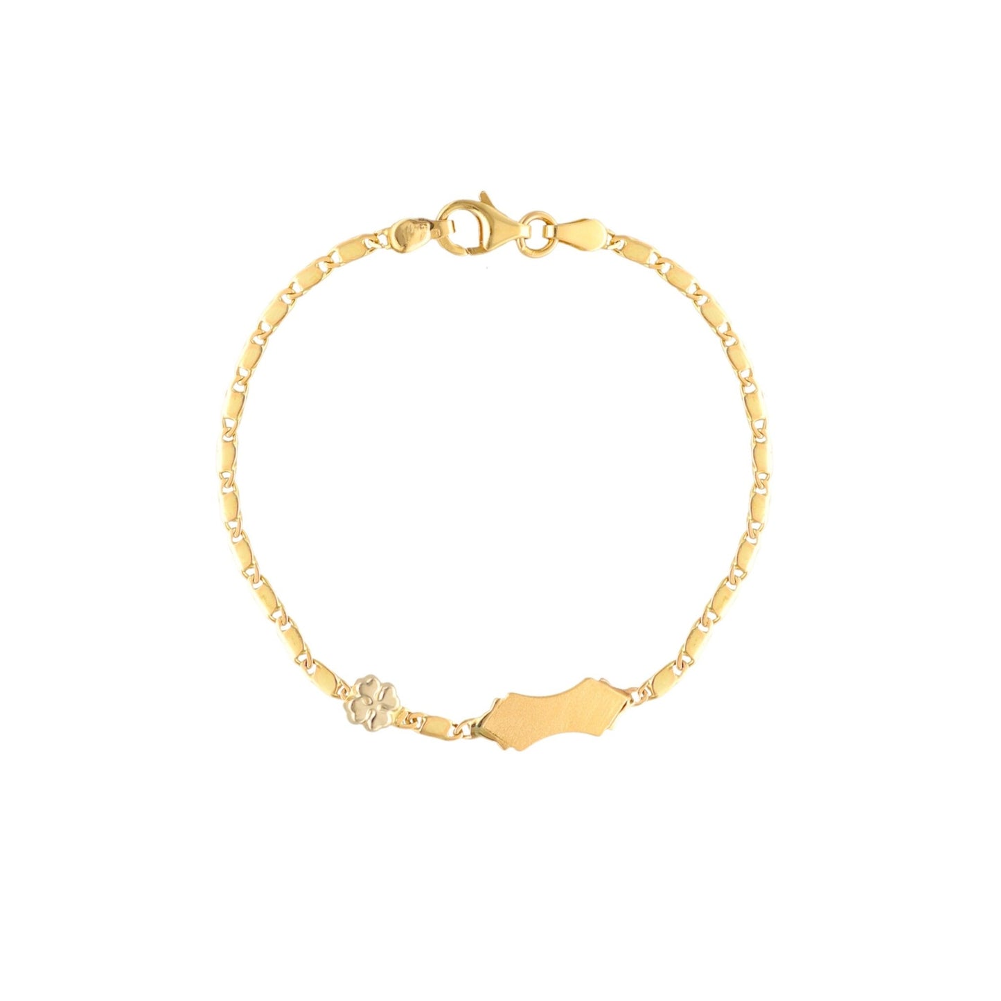 Pulseira de Criança em Ouro 19kl com Chapa e Trevo (13cm) - Loja do Ouro