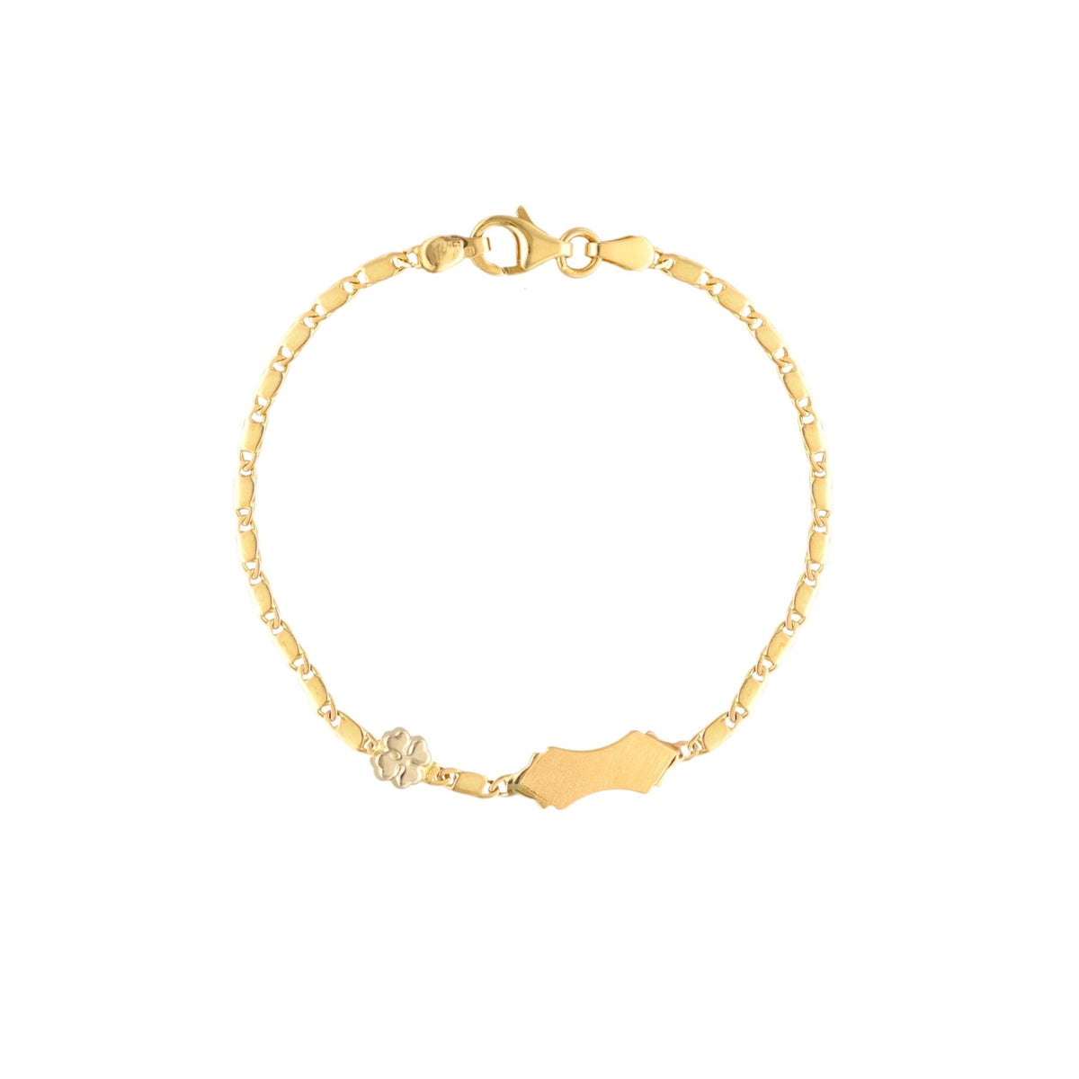 Pulsera infantil en oro 19kl con plato y trébol (13cm) - Gold Store Premium