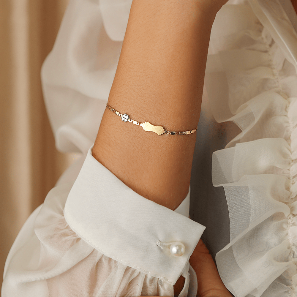 Pulsera infantil en oro 19kl con plato y trébol (13cm) - Gold Store Premium