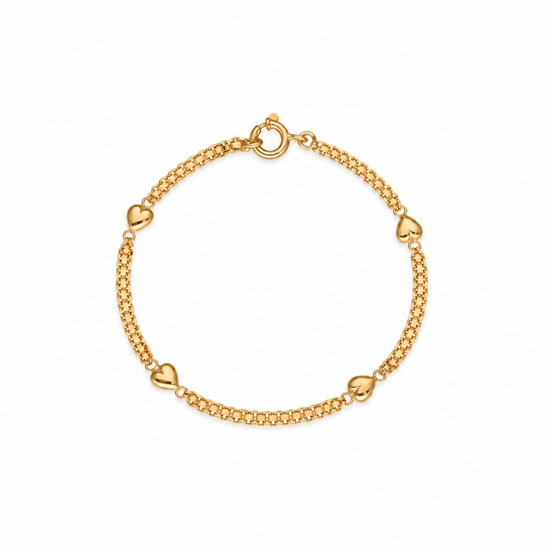 Pulseira de Criança em Ouro 19kl com Corações (15cm) - Loja do Ouro