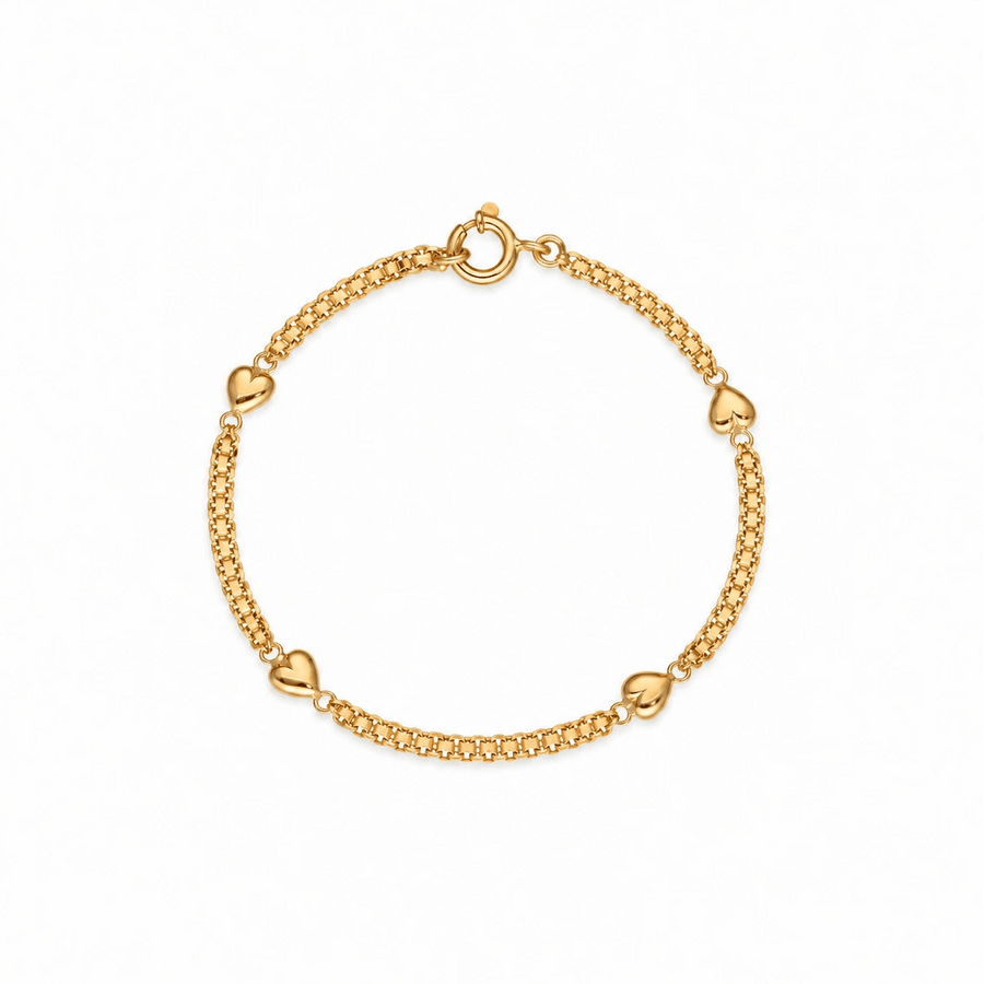 Pulseira de Criança em Ouro 19kl com Corações (15cm) - Loja do Ouro