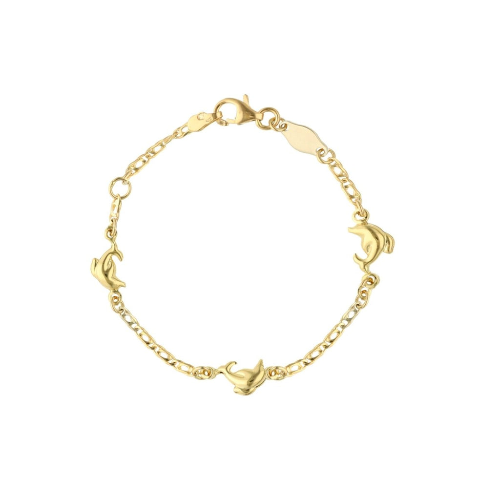 Pulseira de Criança em Ouro com Golfinhos (12cm) - Loja do Ouro