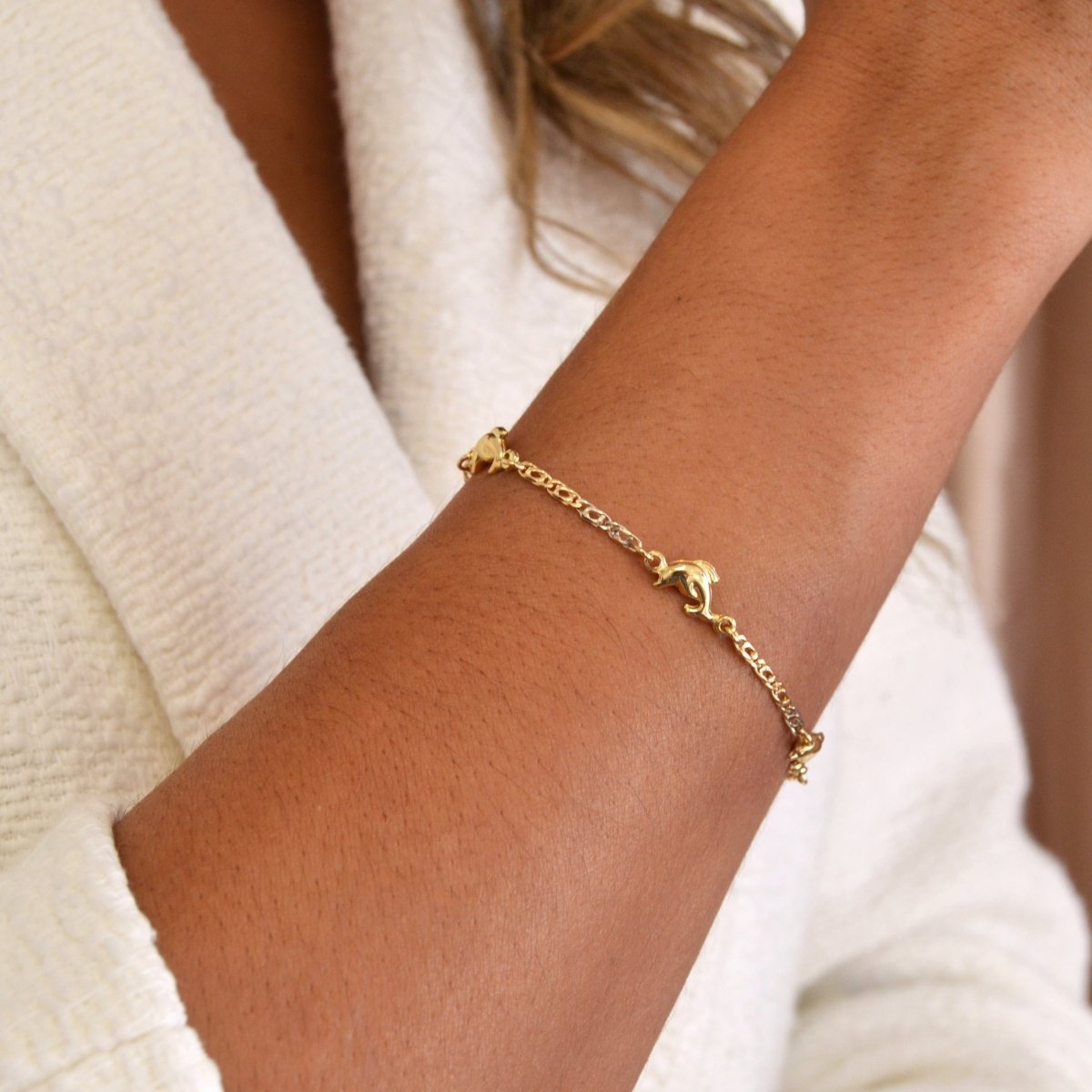 Pulsera dorada para niños con delfines (12cm) - Gold Store Premium