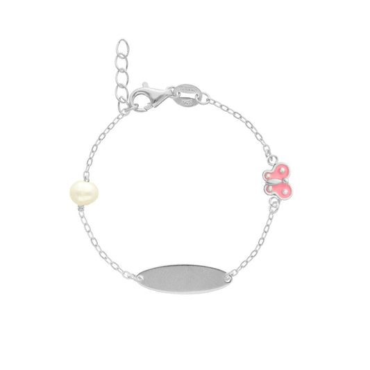 Pulseira de Criança em Prata com Chapa e Borboleta - Loja do Ouro