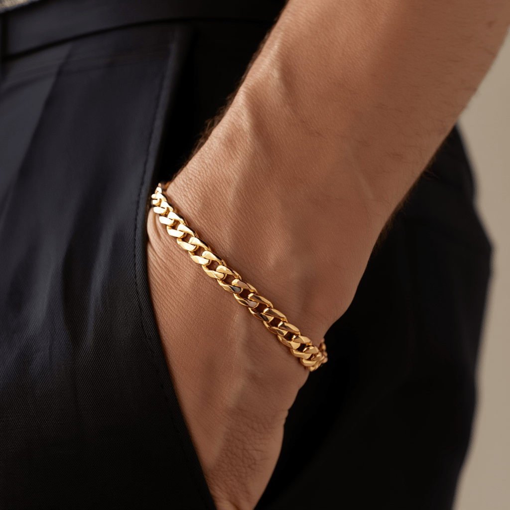 Pulseira de Homem em Ouro 19kl com Malha Barbela Batida (17.5cm) - Loja do Ouro