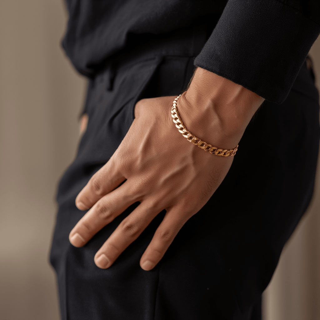 Pulseira de Homem em Ouro 19kl com Malha Barbela Batida (20.2cm) - Loja do Ouro