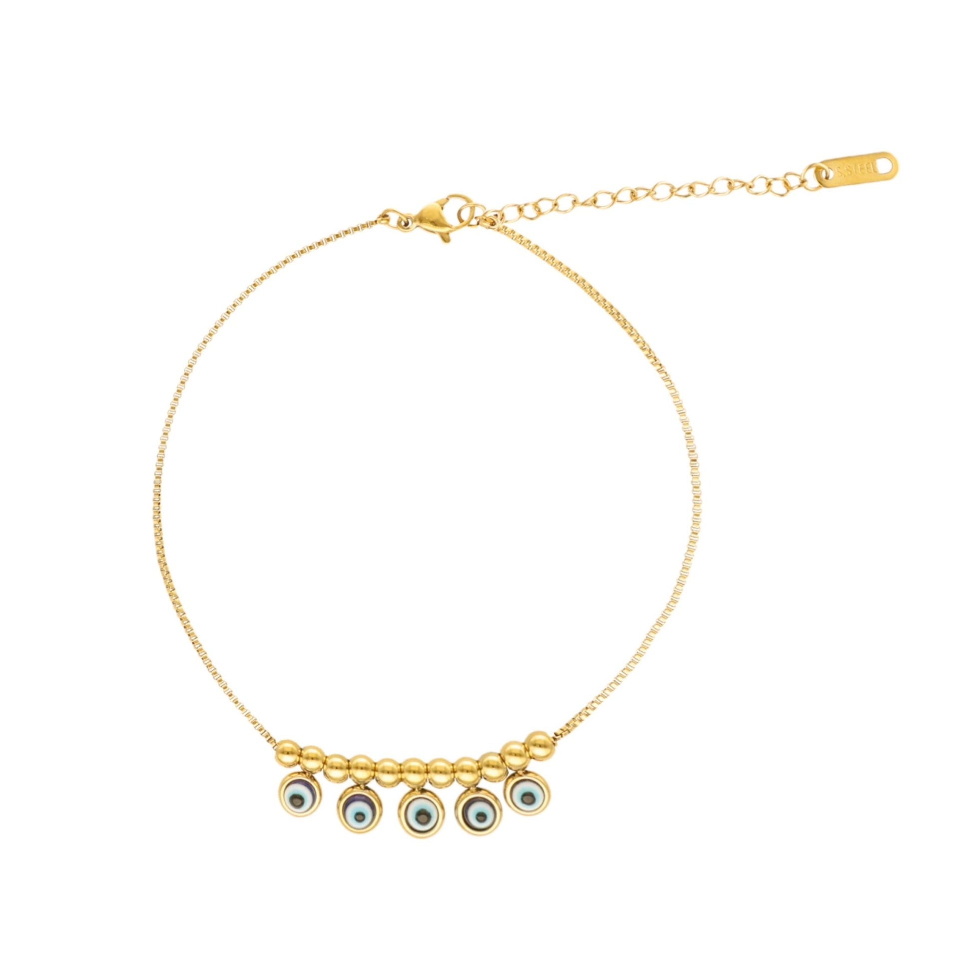 Pulseira de Pé Olho Sorte em Aço Dourado Inoxidável - Loja do Ouro