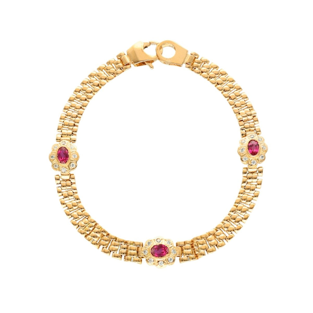 Pulseira Dona Flor em Ouro com Rubis e Diamantes (19cm) - Loja do Ouro