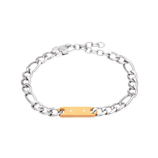 Pulseira Drakkar em Aço com Chapa Rose Gold com Zircónias - Loja do Ouro