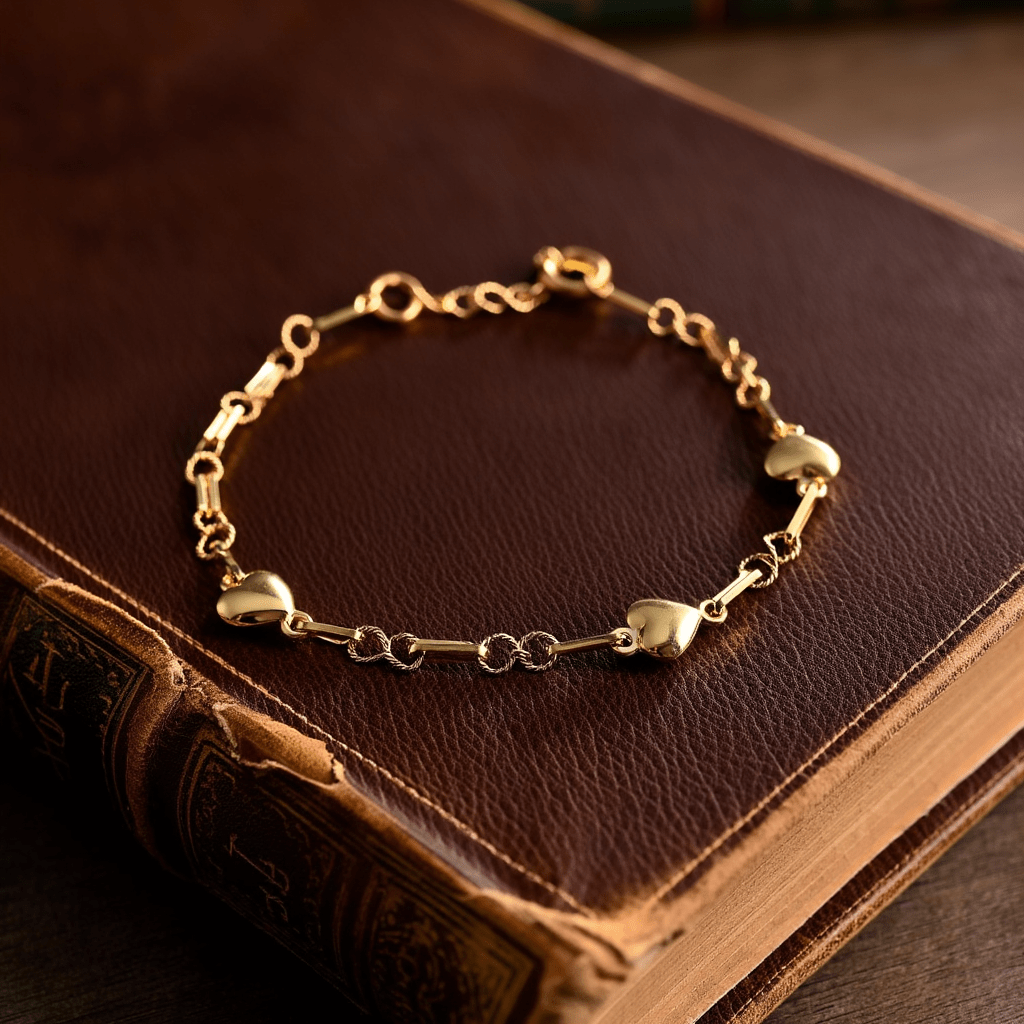 Pulsera de eslabones de oro de 19 kl con corazones para niños (13
