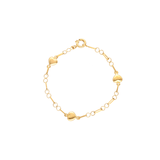Pulseira Elos em Ouro 19kl com Corações para Criança (13.5cm) - Loja do Ouro