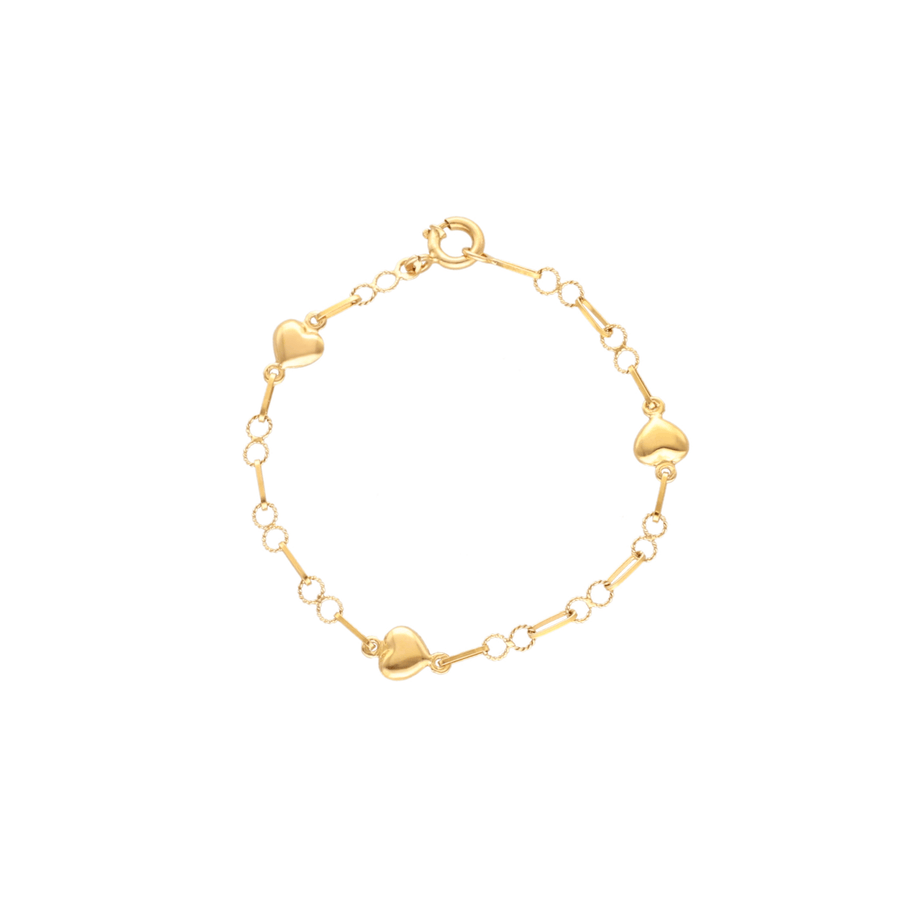 Pulsera de eslabones de oro de 19 kl con corazones para niños (13