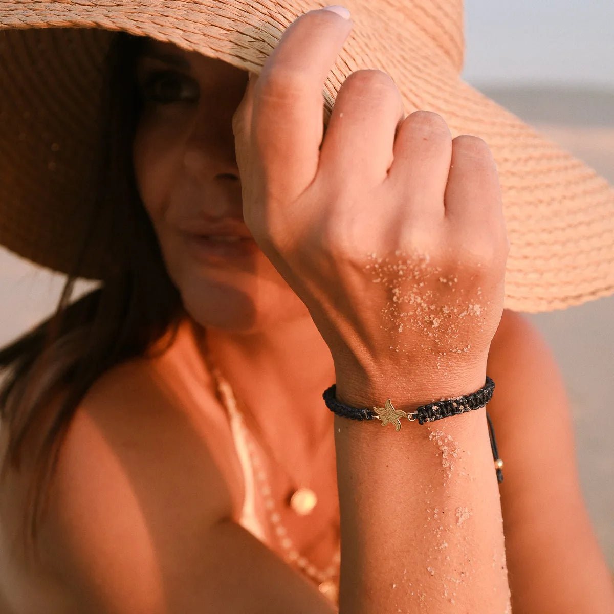 Pulseira em Nylon Azul com Estrela do Mar em Prata Dourada - Loja do Ouro