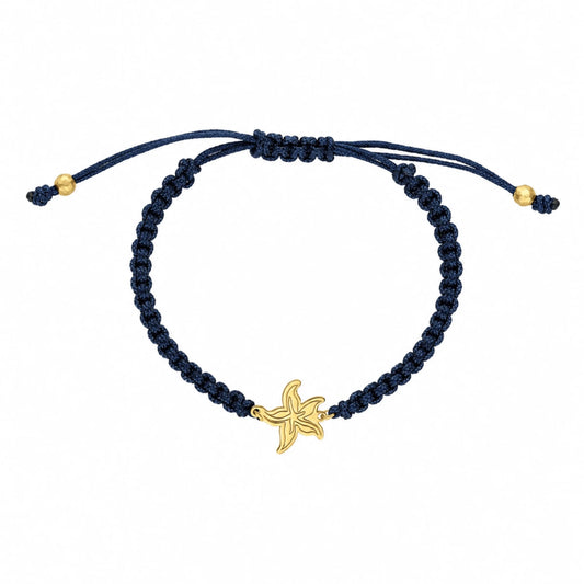 Pulseira em Nylon Azul com Estrela do Mar em Prata Dourada - Loja do Ouro