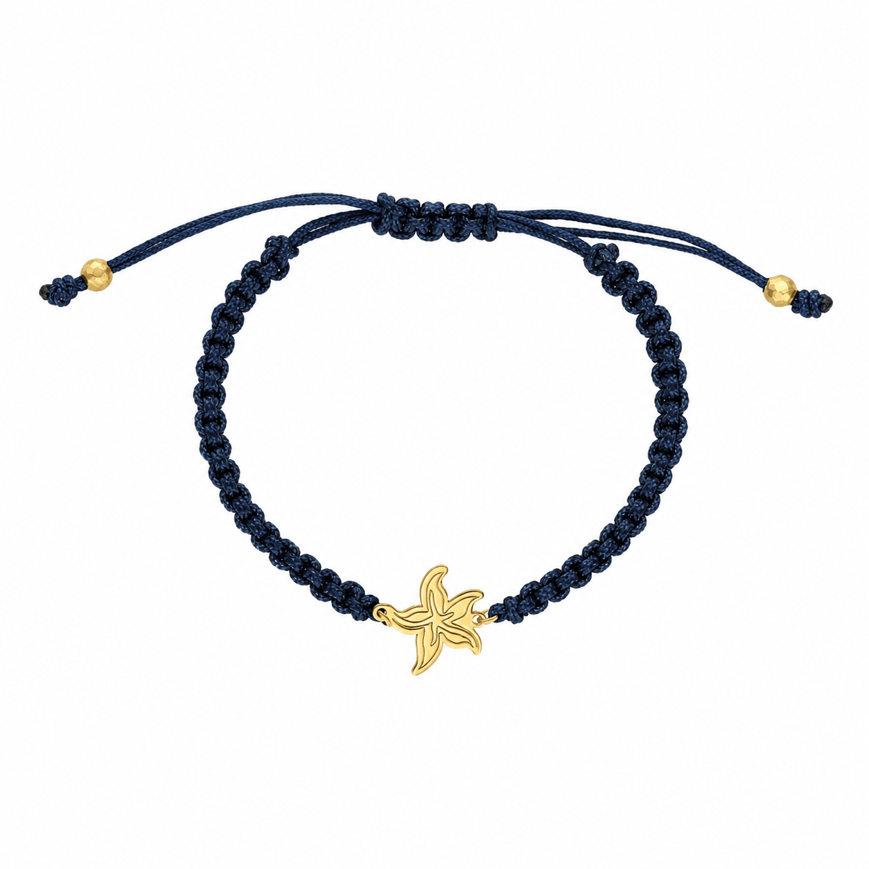 Pulseira em Nylon Azul com Estrela do Mar em Prata Dourada - Loja do Ouro