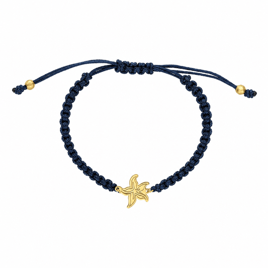 Pulseira em Nylon Azul com Estrela do Mar em Prata Dourada - Loja do Ouro